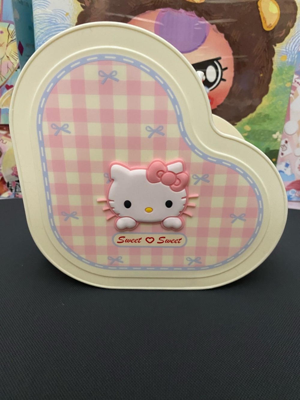 Hello Kitty Pink & Cream Heart Tin with Bow Accent Pens Storage